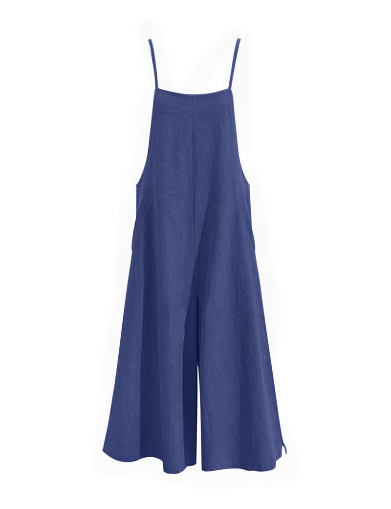 YESNO Women Casual Loose Long Bib Pants Wide Leg Jumpsuits Baggy Cotton Rompers Overalls with Pockets (XS PZZTYP2 Navy Blue) - Image 5